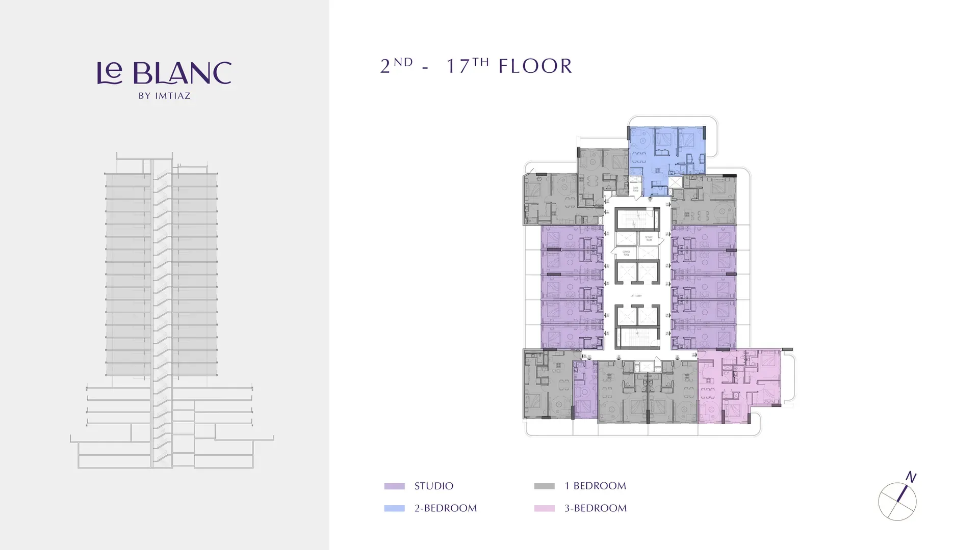Typical floor plan (2nd–17th) — Le Blanc