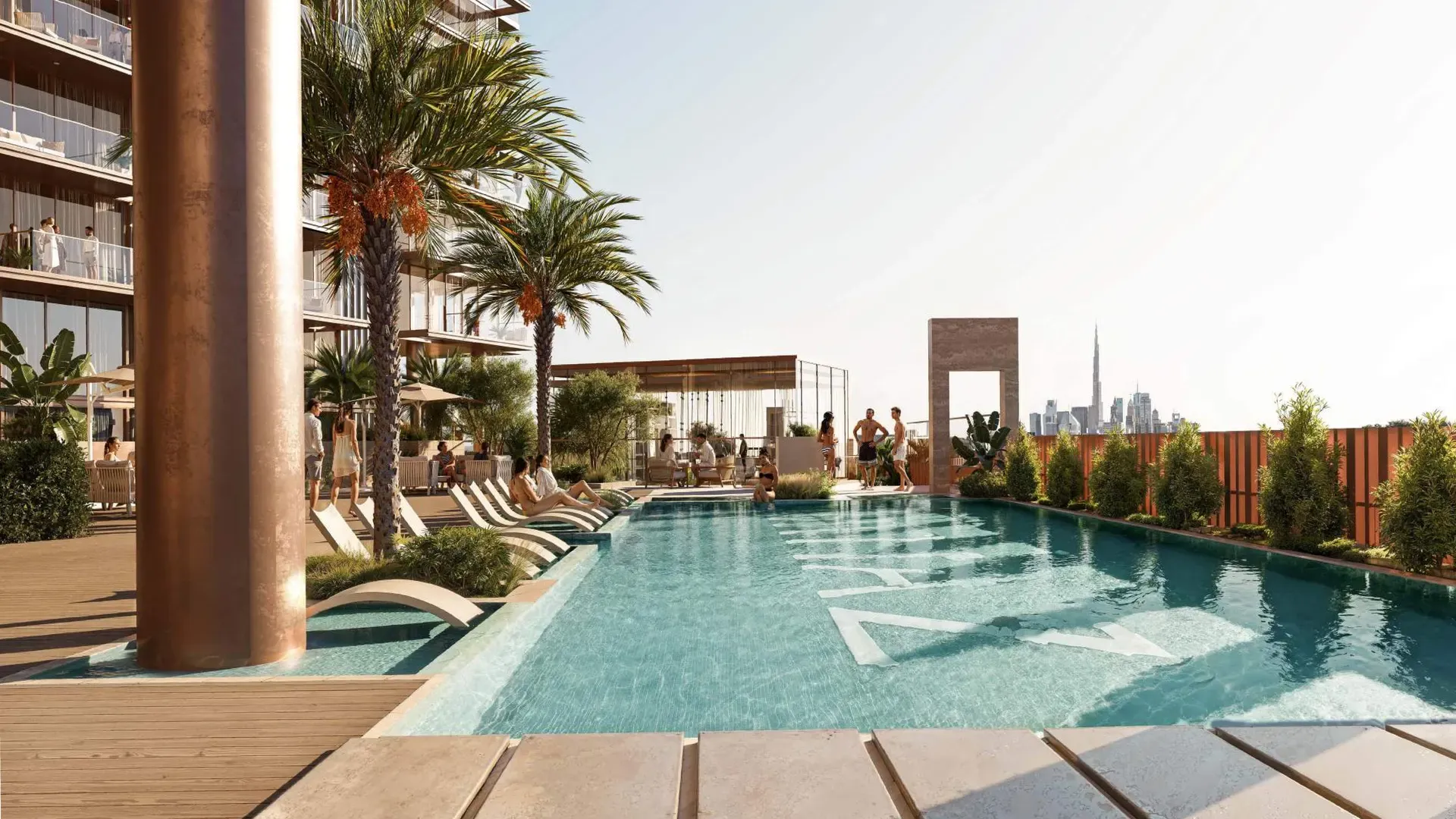 Swimming pool with Burj Khalifa views