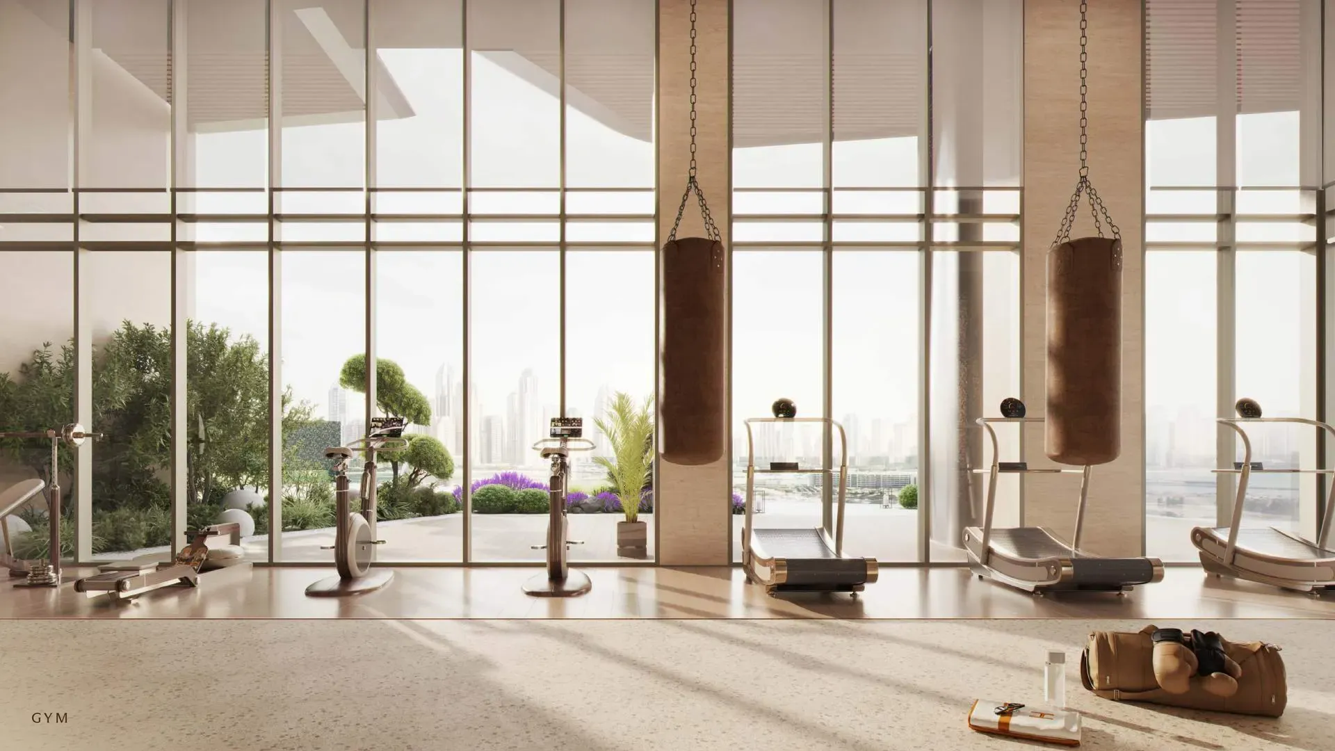 Gym with panoramic views and rooftop terrace